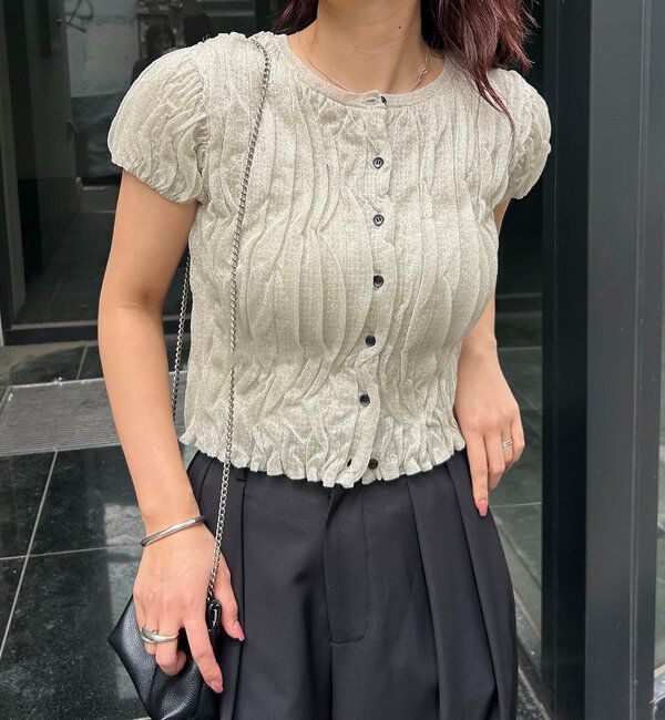 「シャーリング半袖カーディガン」|カーディガン|