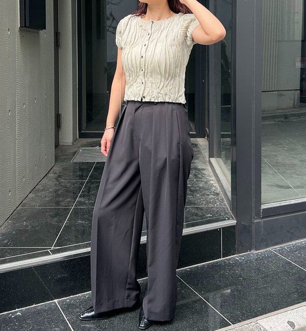  「シャーリング半袖カーディガン」|カーディガン|