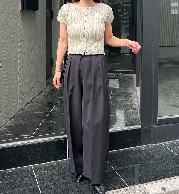  「シャーリング半袖カーディガン」|カーディガン|