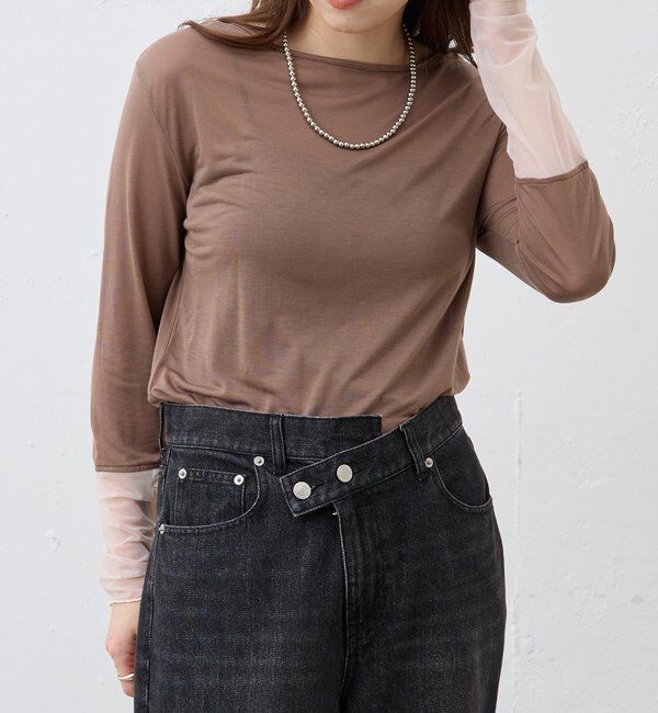  「袖シアーカットソー」|Tシャツ・カットソー|ブラウン