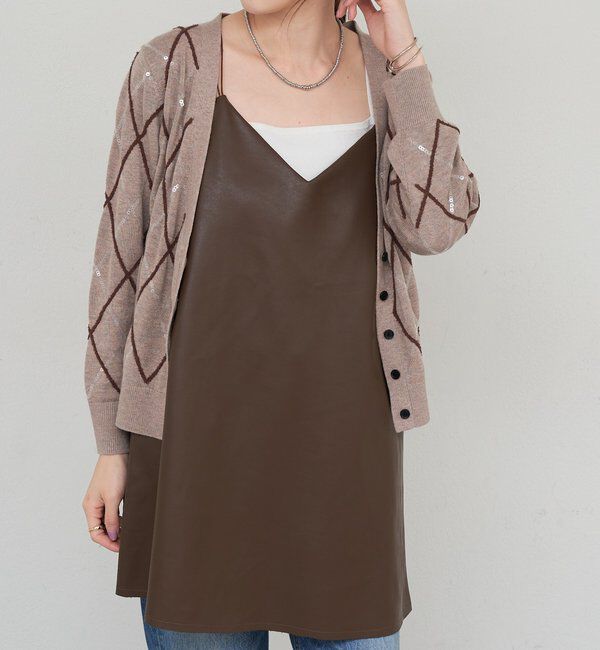  「《レイヤードにも◎》レザーチュニックキャミ」|シャツ・ブラウス|