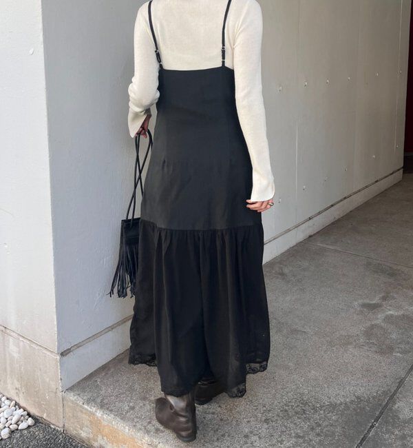  「裾レース切替サテンキャミワンピース」|ワンピース|