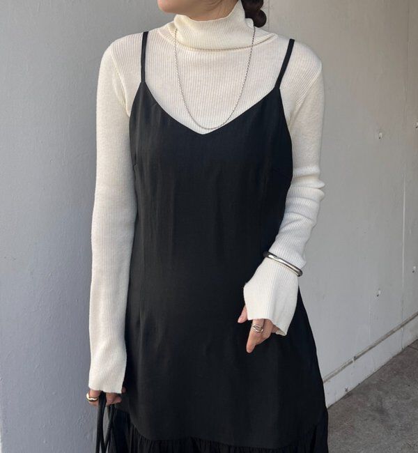  「裾レース切替サテンキャミワンピース」|ワンピース|