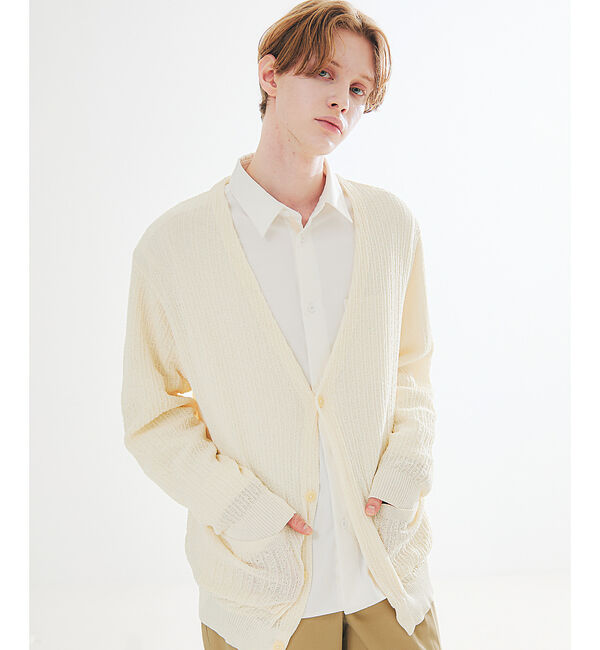 ABAHOUSE「【メッシュニット】ドライタッチ 比翼 カーディガン / シアーカーディガン」|カーディガン|