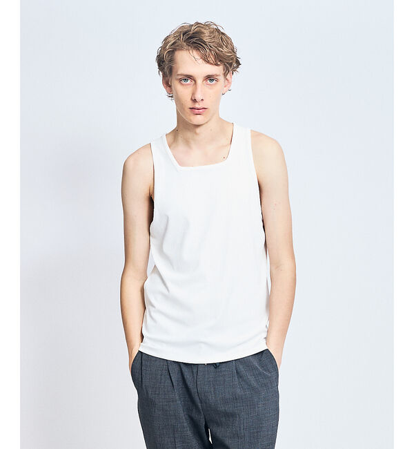 ABAHOUSE「【スクエアネック】ストレッチ テレコ タンクトップ」|キャミソール|ホワイト