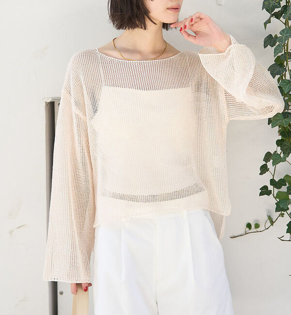 Rouge vif「シアーメッシュペーパーニットプルオーバー」|ニット・セーター|ベージュ