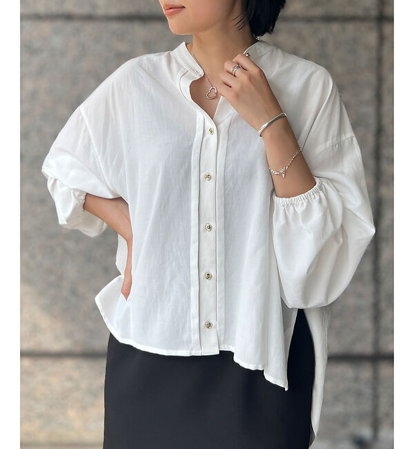 Rouge vif「スタンドカラータックシャツカーデ」|シャツ・ブラウス|オフホワイト