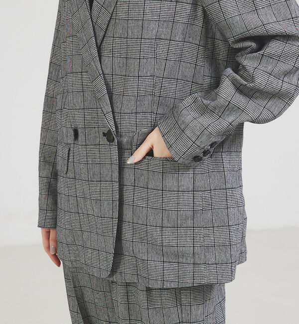 qualite「【セットアップ対応】リネングレンチェックジャケット」|テーラードジャケット|