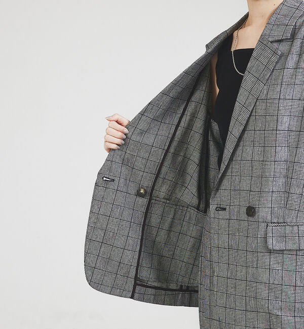 qualite「【セットアップ対応】リネングレンチェックジャケット」|テーラードジャケット|