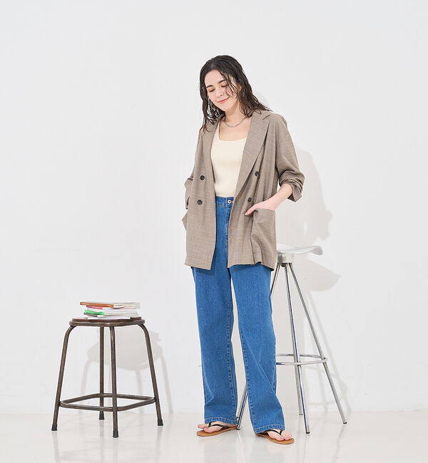 abahouse mavie「【LEE掲載・セットアップ対応】メランジ調ダブルジャケット/リネンライクジャケッ」|テーラードジャケット|