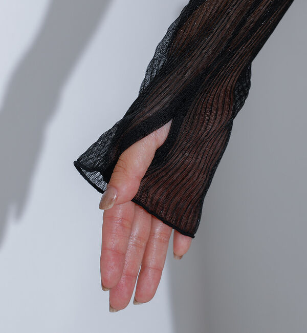 NOMINE「ラメ シアー プリーツ トップス （ロンＴ)」|Tシャツ・カットソー|