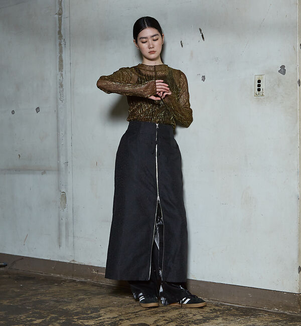 NOMINE「ラメ シアー プリーツ トップス （ロンＴ)」|Tシャツ・カットソー|