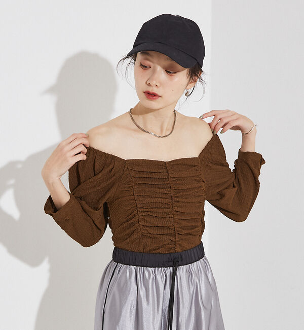 NOMINE「シャーリング ボリュームスリーブ2WAYプルオーバー」|Tシャツ・カットソー|