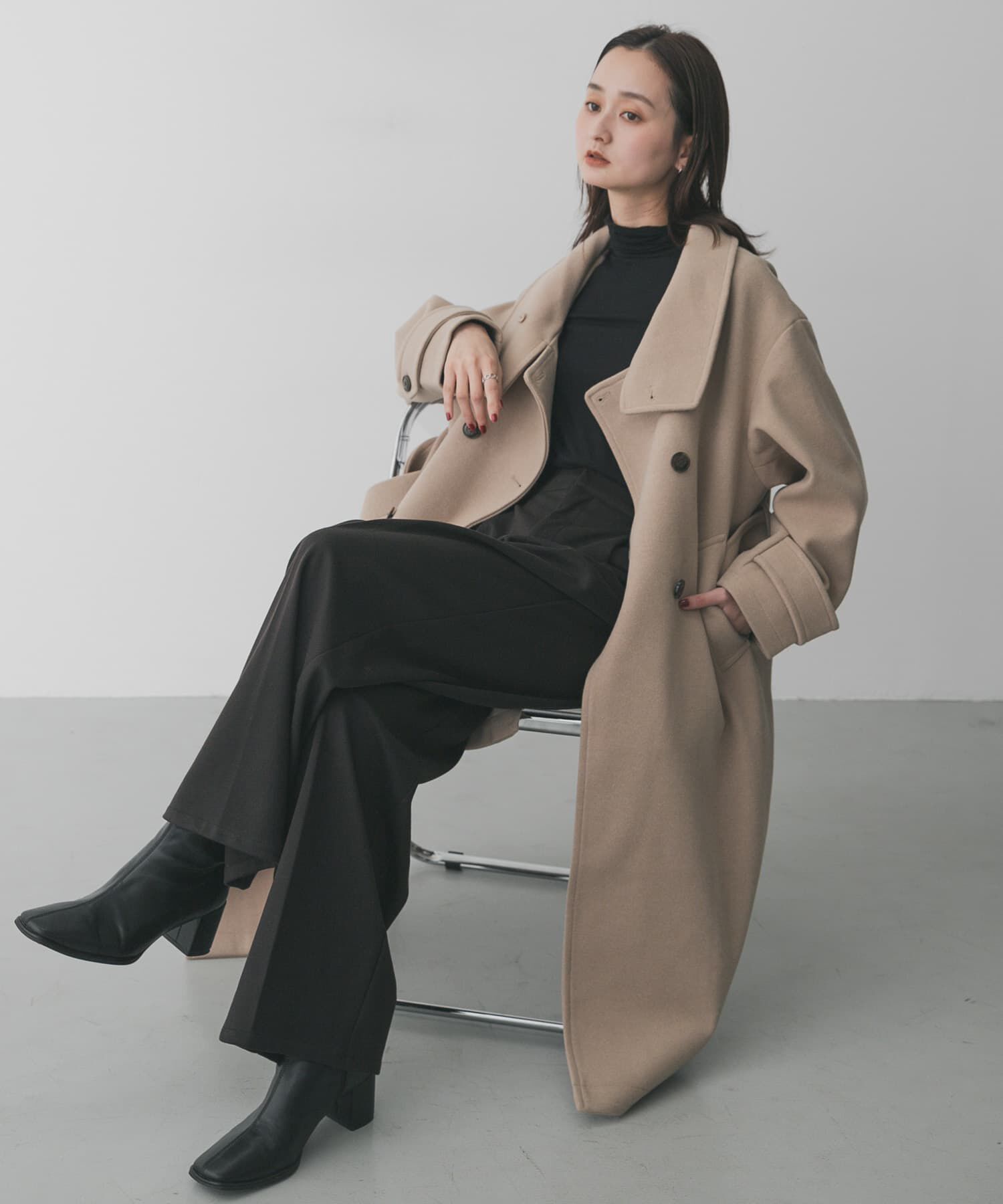 SENSE OF PLACE by URBAN RESEARCH「スタンドカラーロングコート」|ノーカラーコート|