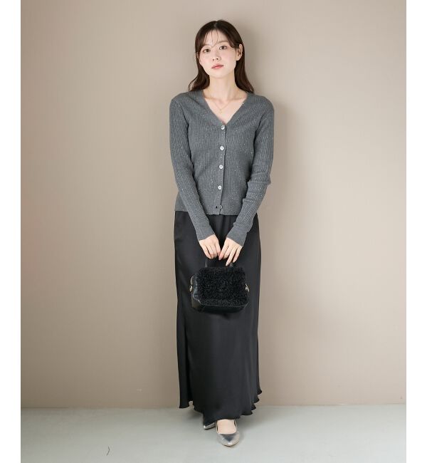  「《手洗い可能》スパンコールリブVネックカーディガン」|カーディガン|
