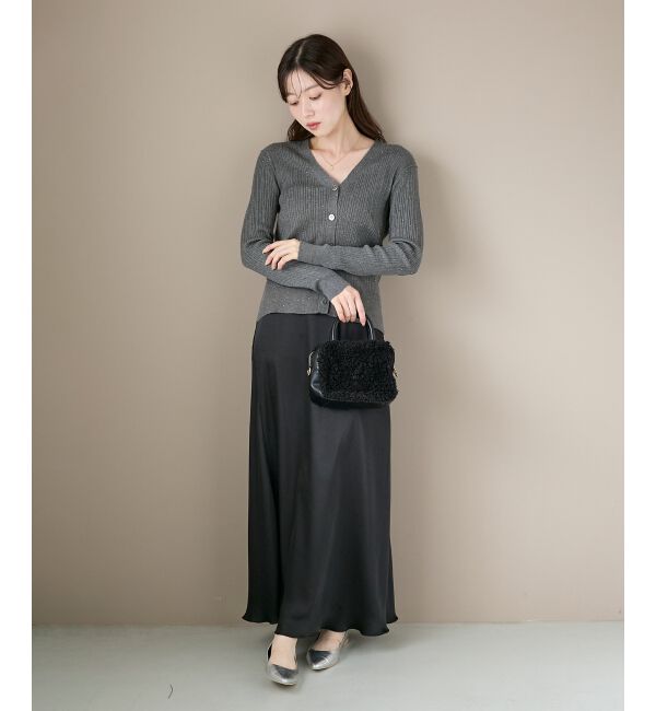  「《手洗い可能》スパンコールリブVネックカーディガン」|カーディガン|