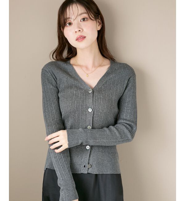  「《手洗い可能》スパンコールリブVネックカーディガン」|カーディガン|Ｃ／グレー