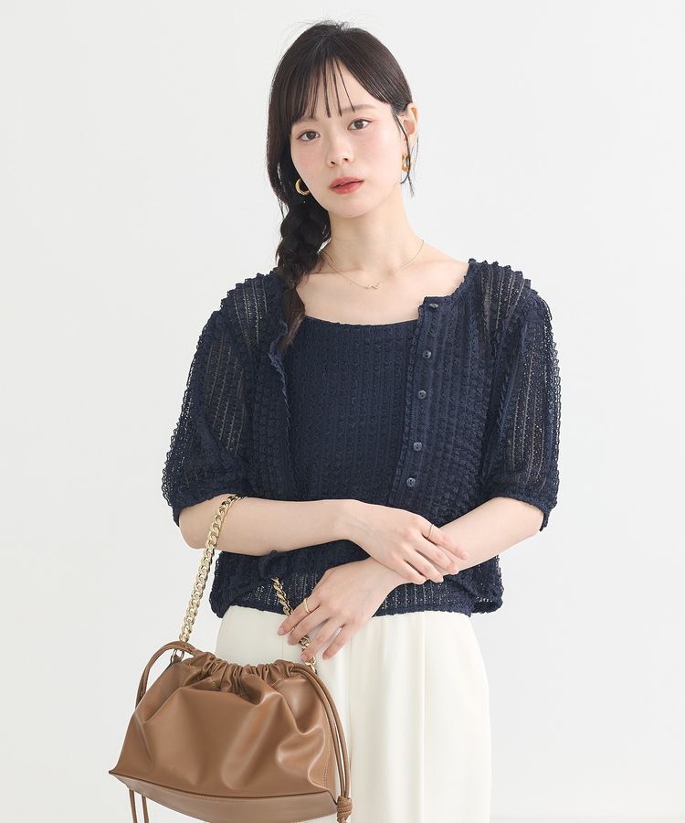 earth music&ecology「ミニフリルカットレースアンサンブル」|カーディガン|