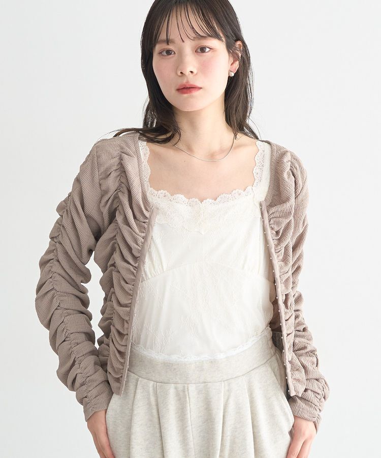 earth music&ecology「フロントホックシャーリングトップス」|カーディガン|Mocha