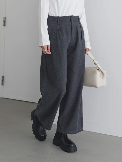  「ウールライクワイドパンツ」|その他|チャコールグレー
