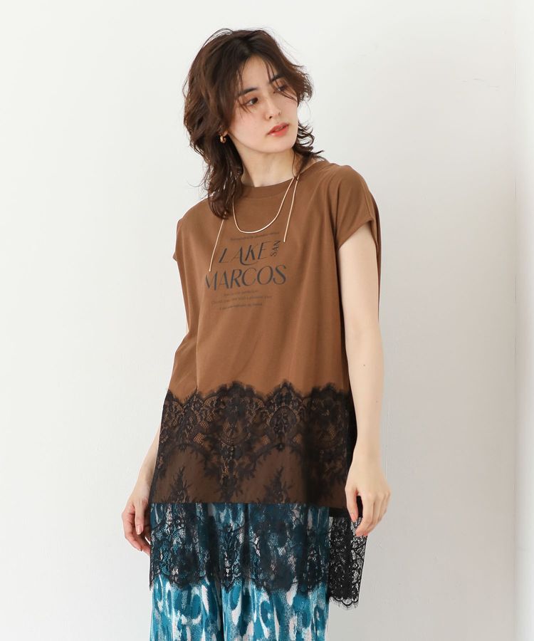 Green Parks「フレンチスリーブ裾レースロゴチュニック」|チュニック|