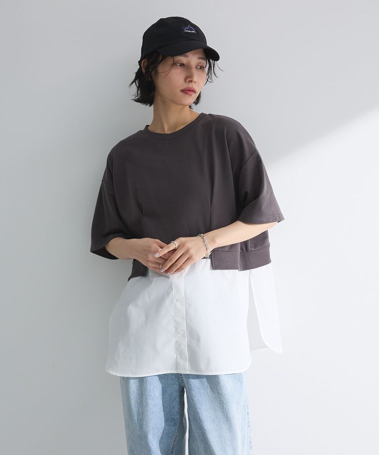 Green Parks「裾タックミニ裏毛シャツドッキングチュニック」|チュニック|