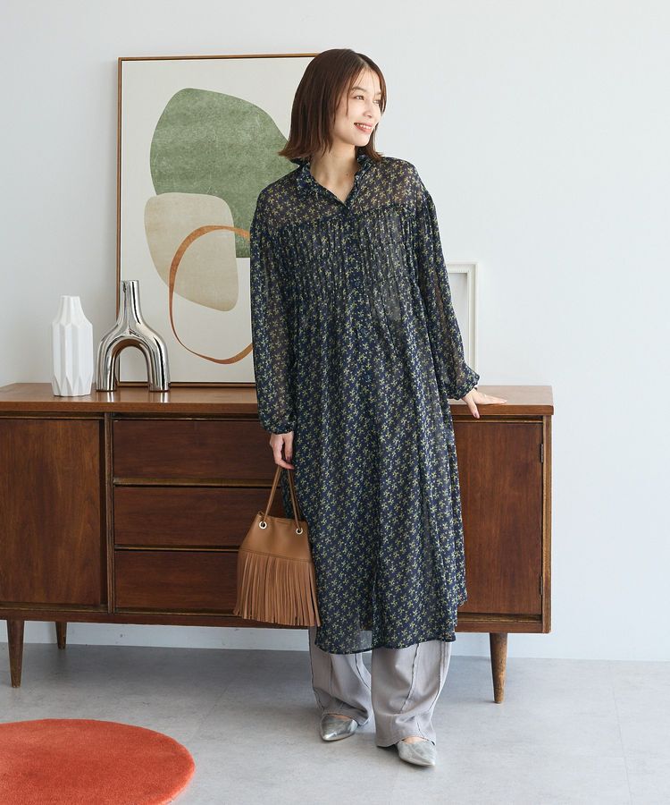Green Parks「花柄シフォン楊柳ワンピース」|ワンピース|Navy