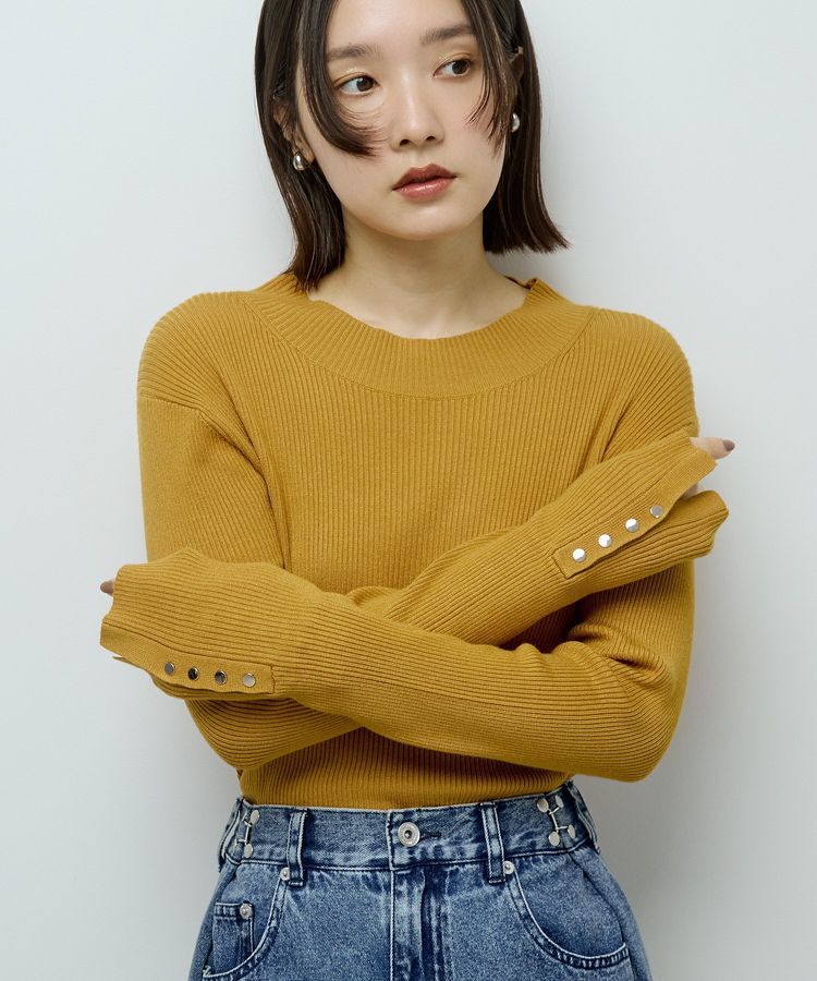 Green Parks「袖口金釦リブニットプルオーバー」|ニット・セーター|Yellow