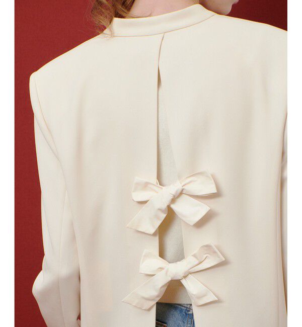 LOULOU WILLOUGHBY「【LOULOU WILLOUGHBY】ダブルクロスノーカラーリボンジャケット」|ノーカラージャケット|