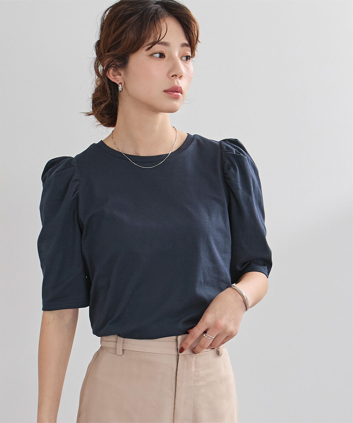 ur's「汗染み防止パフスリーブTシャツ」|Tシャツ・カットソー|ネイビー