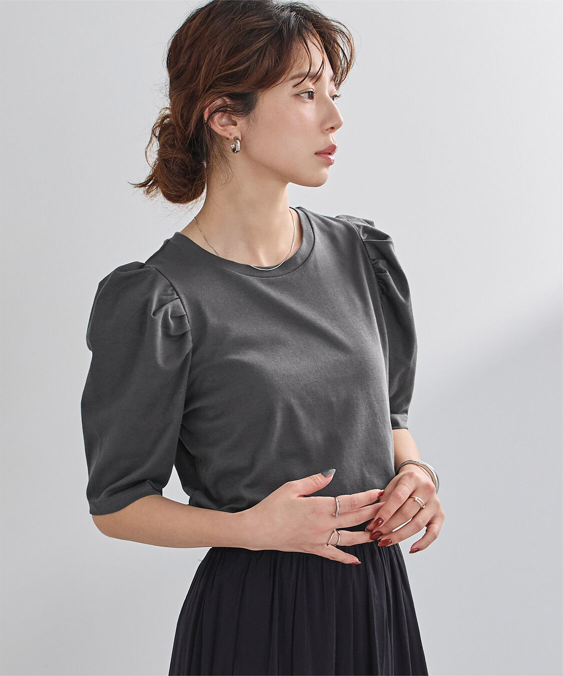 ur's「汗染み防止パフスリーブTシャツ」|Tシャツ・カットソー|チャコール