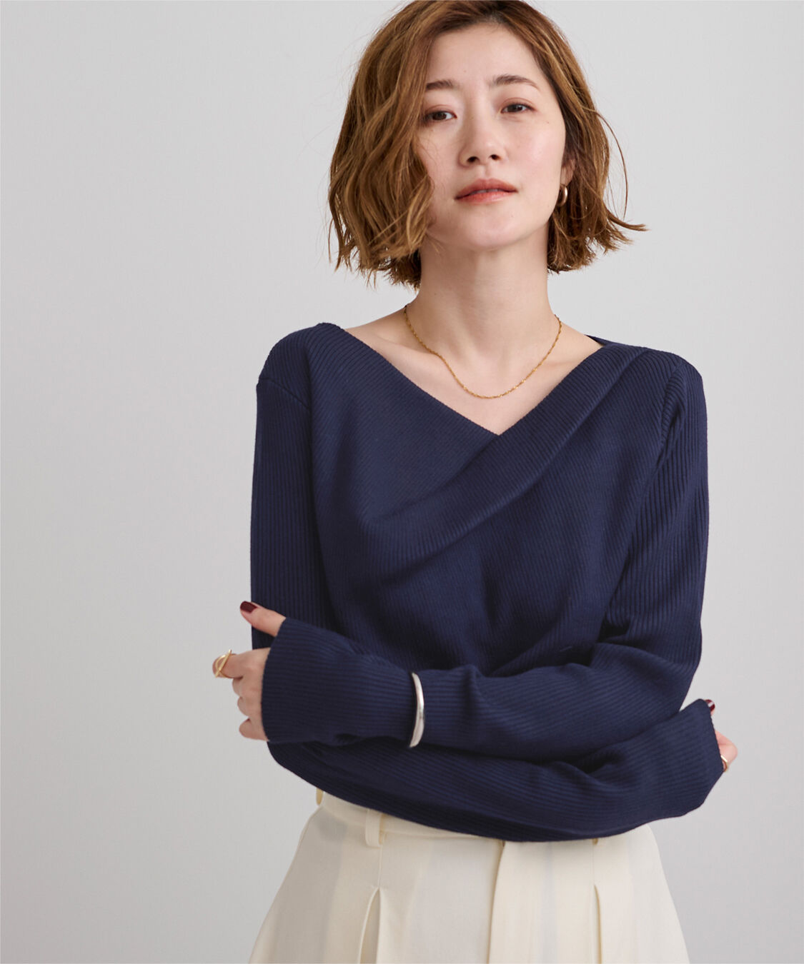 ur's「オフショルダーリブニットトップス」|ニット・セーター|ネイビー