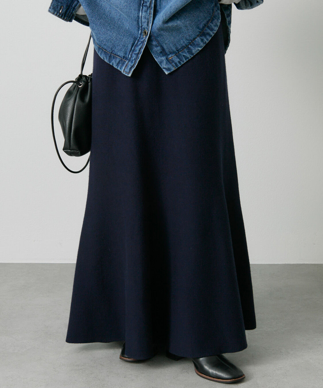  「【新色追加/リバイバル】ミラノリブニットスカート」|スカート|ネイビー