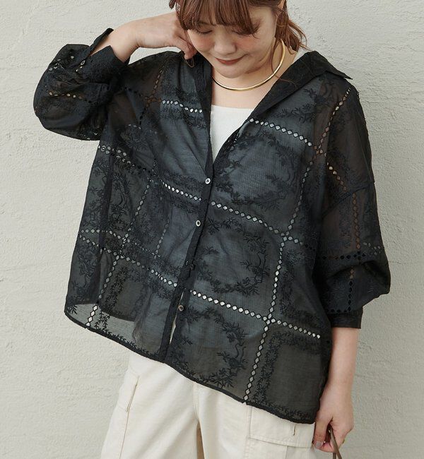  「パッチワーク刺繍レースブラウス」|シャツ・ブラウス|ブラック
