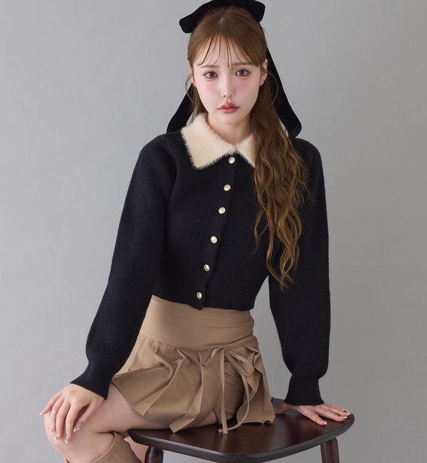  「シャギー襟配色ポロニット」|ニット・セーター|