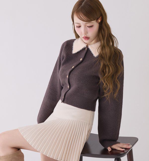  「シャギー襟配色ポロニット」|ニット・セーター|