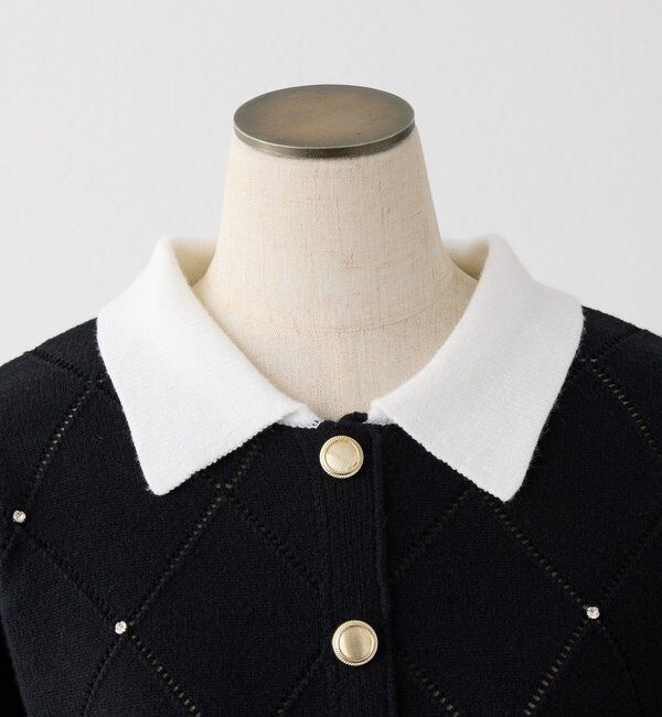  「配色ビジュー付ポロニット」|ニット・セーター|
