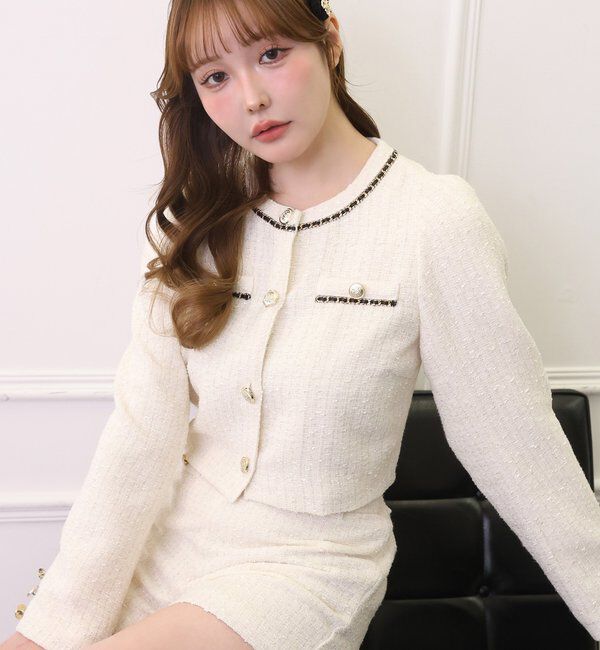  「ノーカラーツイードジャケット」|ダウンベスト・ベスト|