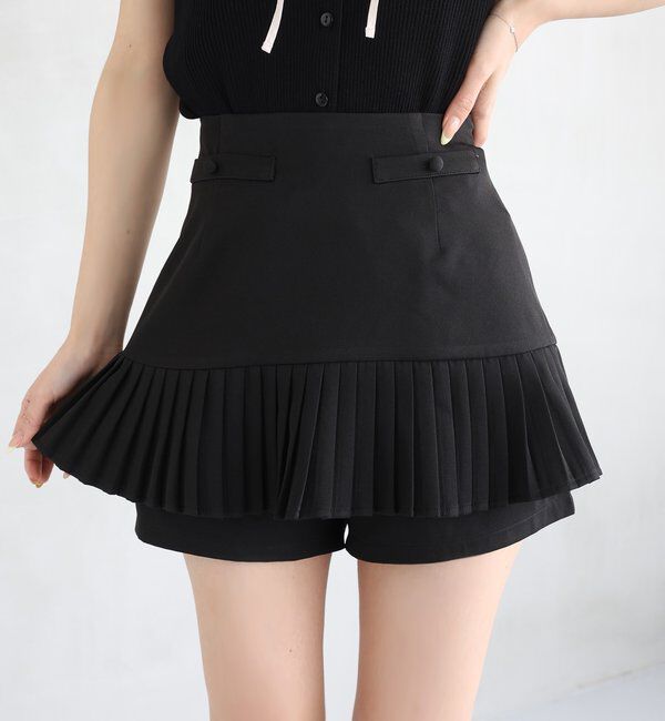  「【SMサイズ展開あり】細プリーツスカパン」|スカート|ブラック