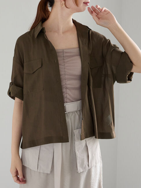 Te chichi「ハーフスリーブWポケットシアーシャツ」|シャツ・ブラウス|カーキ