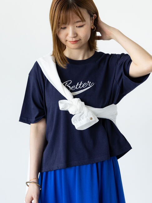 Lugnoncure「【接触冷感】フロントミニ刺繍Tシャツ」|Tシャツ・カットソー|ネイビー