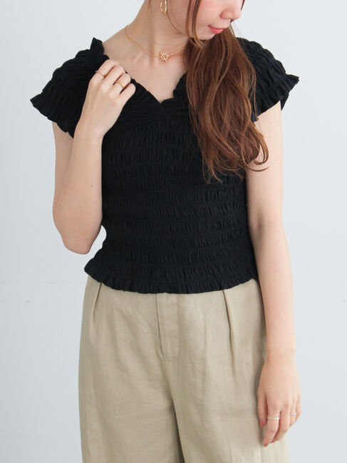 Te chichi「2WAYシャーリングカットソートップス」|Tシャツ・カットソー|ブラック