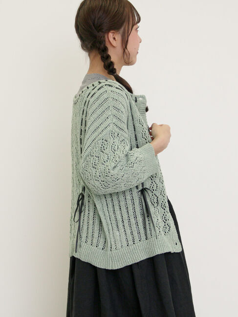 Samansa Mos2「透かし編み前後2WAYリボンニット」|カーディガン|