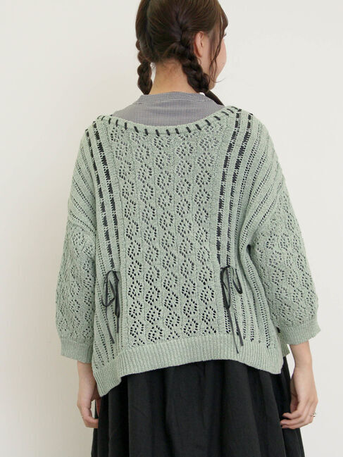 Samansa Mos2「透かし編み前後2WAYリボンニット」|カーディガン|