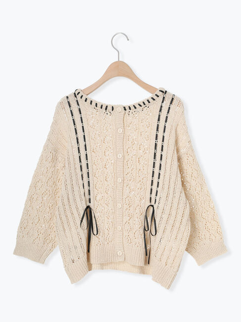 Samansa Mos2「透かし編み前後2WAYリボンニット」|カーディガン|