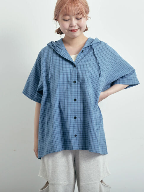 SM2「チェック柄フードシャツ」|シャツ・ブラウス|ブルー