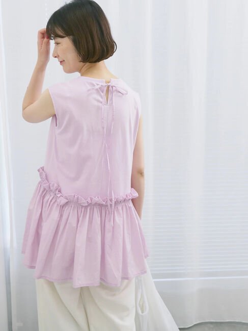 Samansa Mos2 blue「◎【接触冷感】ドッキングノースリーブプルオーバー」|Tシャツ・カットソー|