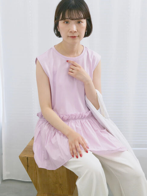 Samansa Mos2 blue「◎【接触冷感】ドッキングノースリーブプルオーバー」|Tシャツ・カットソー|