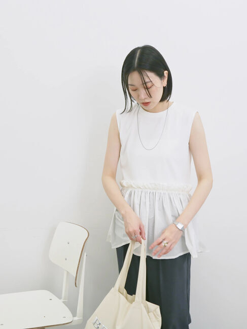 Samansa Mos2 blue「◎【接触冷感】ドッキングノースリーブプルオーバー」|Tシャツ・カットソー|