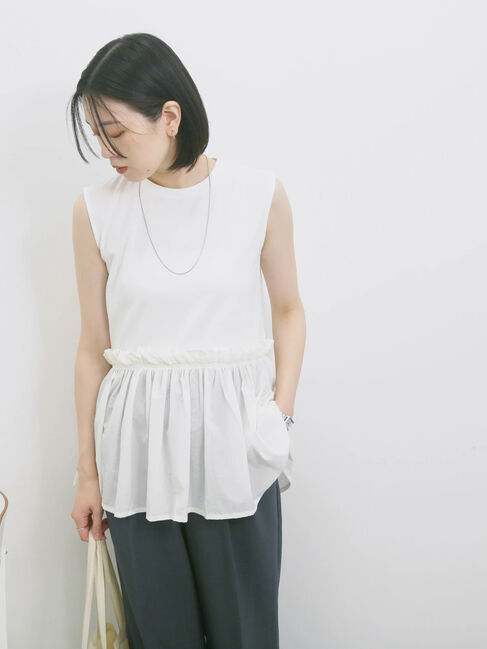 Samansa Mos2 blue「◎【接触冷感】ドッキングノースリーブプルオーバー」|Tシャツ・カットソー|